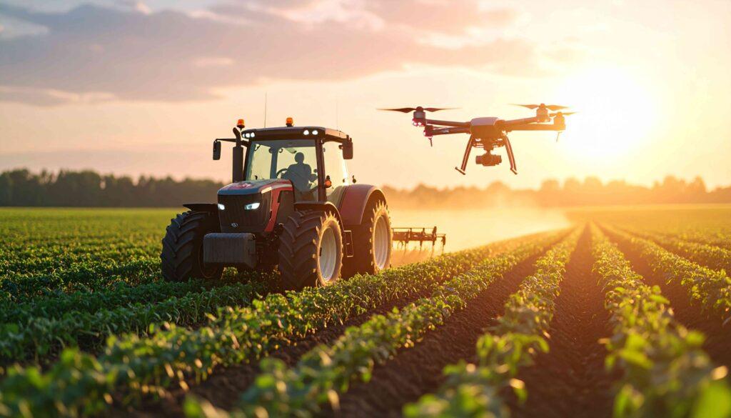 Traktor arbeitet auf Feld, während Drohne darüber fliegt | Landwirtschaft Stellenangebote