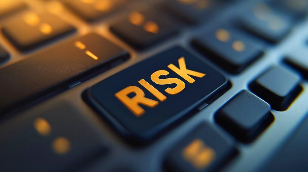 Tastatur mit goldener Taste Risk als Symbol für Risikoanalyse | Sanktionsliste online überprüfen